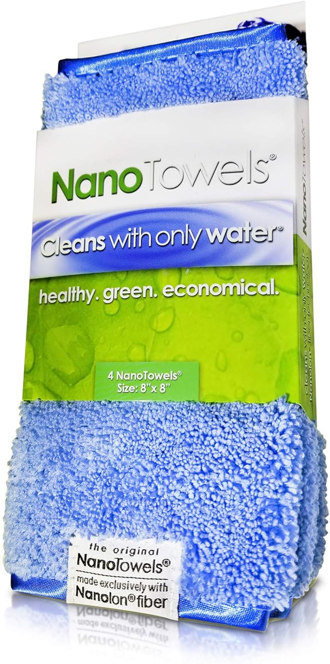 Life Miracle Nano Towels - Amazing Eco Fabric That Cleans Virtually Any Surface with Only Water. No More Paper Towels Or Toxic Chemicals. 4-Pack (8x8, Nano Blue)