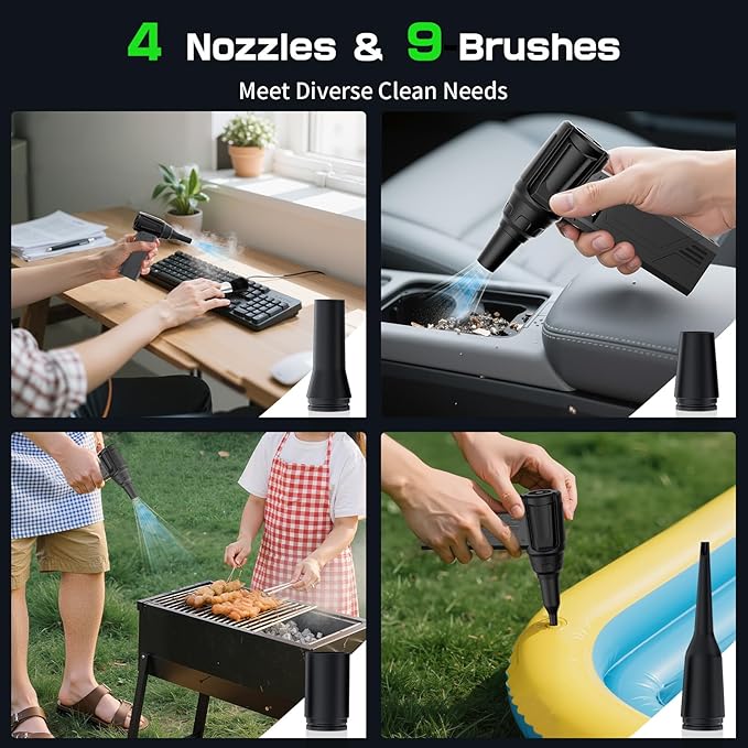 Compressed Air Duster with Flashlight,180000RPM Electric Air Duster,4-Gear with Display High-Speed Electric Duster with Multi-Purpose Nozzles for Computer, Keyboard, Outdoor, House and Car