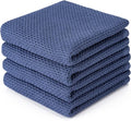 BOOMIBOO 4-Pack Dish Towels, 100% Cotton Waffle Weave, Ultra Soft Absorbent, Navy Blue, 13x28 Inches
