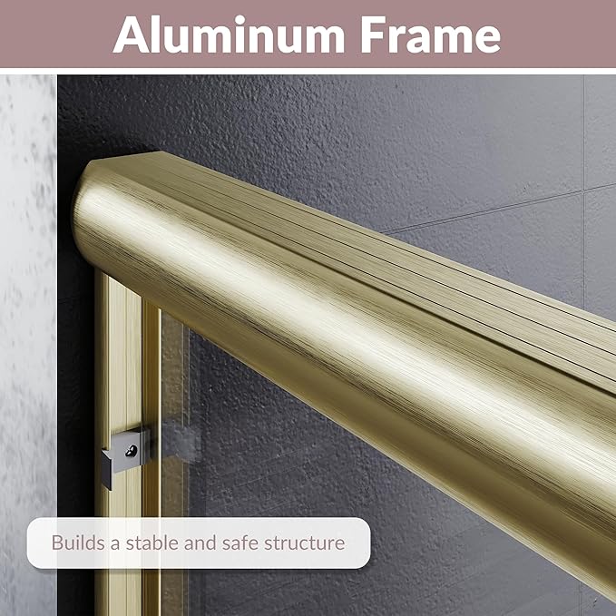 ELEGANT Semi-Frameless Sliding Shower Door 60 in. W x 72 in. H, Bathroom Shower Door with 1/4'' Clear Glass, Shower Glass Door in Brushed Gold