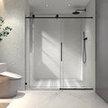 Favfurish Single Sliding Shower Door, 55"-60" W x 76" H Frameless Shower Door with 5/16" (8mm) Thick SGCC Tempered Glass W/Adjustable Soft Closing,Bathroom Glass Door for Spa（Matte Black）