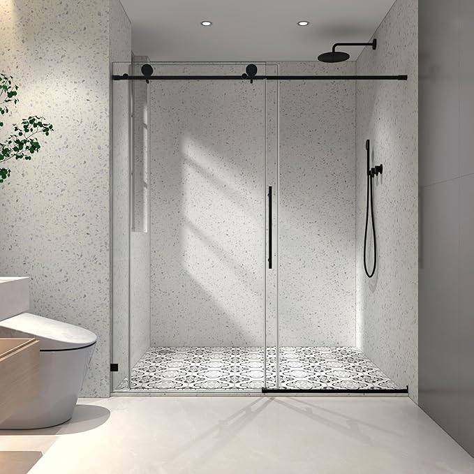 Frameless Shower Door 49"-54" W x 76" H-5/16 (8mm) Tempered Glass Single Sliding Bathroom Door W/Adjustable Soft Closing,Brushed Nickel,Nano Cleaning,Easy Install (SGCC Certified)