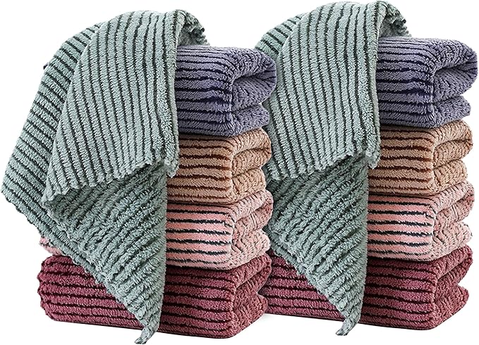Microfiber Towels Cleaning 12"x12", 10 Pack Highly Absorbent Cleaning Towels, Microfiber Cloth for Washing Dishes, Car, Window Clean Cloth (55-14)