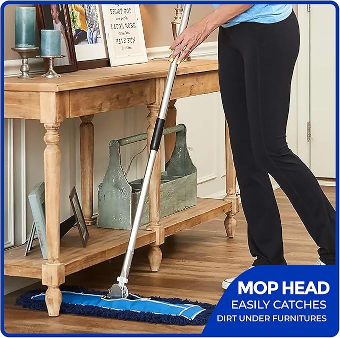 Nine Forty 2-Pack 18-Inch Premium Nylon Dust Mop Replacement Head - Heavy Duty Refill for Industrial, Commercial, and Residential Cleaning - Dry Floor Duster for Hardwood Surfaces - Blue (2-Pack)