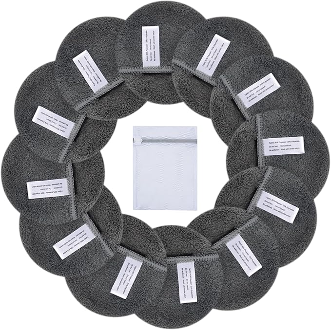 SUNLAND Reusable Makeup Remover Pads for Face,Eyes,Lips Microfiber Face Cleansing Gloves Washable Makeup Remover Cloth with Laundry Bag Rounds Pads