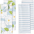ELYN Microfiber Kitchen Dish Towel Set, Quick-Dry & Absorbent Waffle Weave Cleaning Towels, Set of 4 Kitchen Towels, Paper Towels Alternative (Magnolias & Stripe)