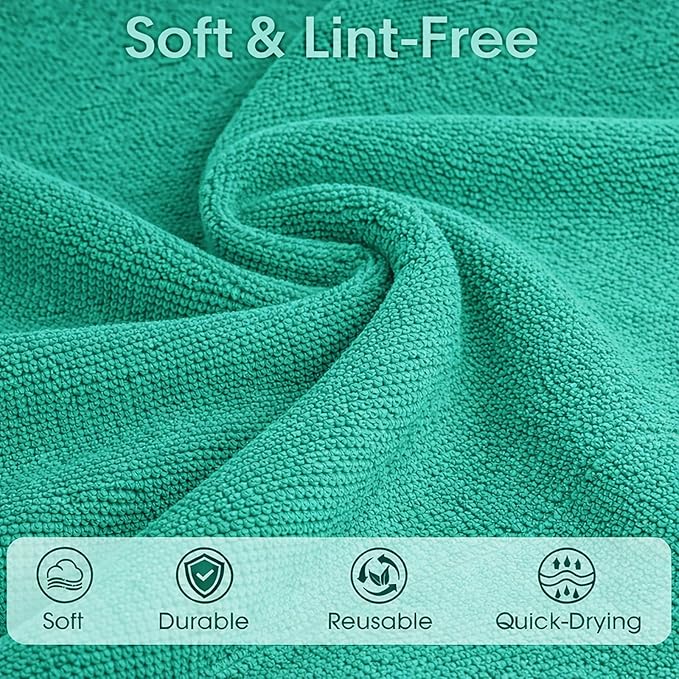 Microfiber Cleaning Cloth Roll–100 Pack, Tear Away Microfiber Towels, Reusable, Washable, Scratch-Free, Kitchen Towels for Car, Home, Kitchen, Glass, Dishes (Malachite Green)