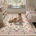 Pink Rug for Living Room Bedroom, Floral 5x7 Washable Rug,Vintage Boho Area Rug, Large Non Slip Flower Carpet for Indoor Dining Room,Girls Room,Nursery Room and Kids Room(Blush Pink 5x7ft)