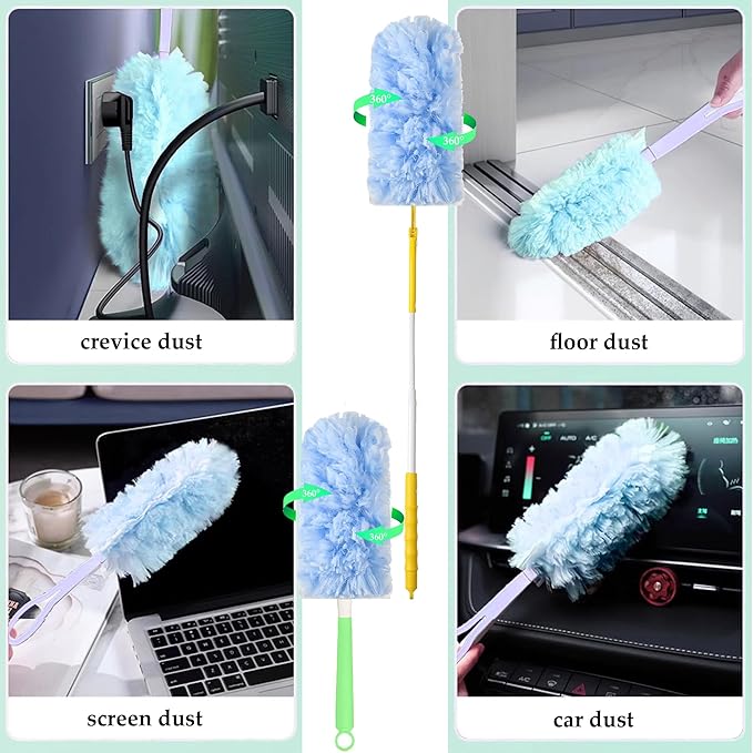 Heavy Duty Duster Refill for Swiffer Duster, Disposable Dusters Kit for Cleaning Dusting Furniture Blind Ceiling Fan, Multi Surface 360 Feather Dusters(25) +1 Handle