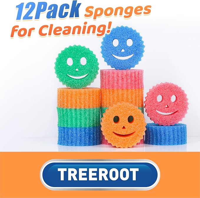 12 Colorful Smile Scrub Sponges, Temperature Controlled Dish Sponge, Bulk Kitchen Sponges for Cleaning, Multi Functional Cleaning Sponge for Kitchen, Bathroom, Floor