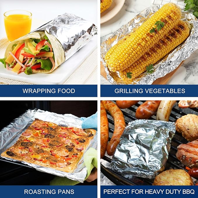Aluminum Foil Heavy Duty 18 inch Wide, 500 FT Heavy Duty Food Safe Foil Wrap for Cooking, Baking, Grilling, (Pack of 4) Pony Packaging Aluminum Roll 23 Microns Thick - Commercial Grade