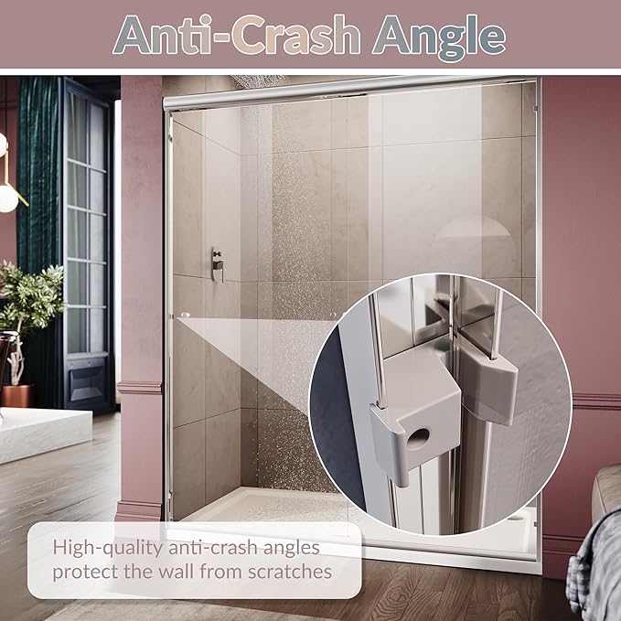 ELEGANT Shower Doors 58.5-60" W x 72" H, Semi-Frameless Bypass Sliding Shower Door, 1/4" Clear Glass, Chrome Finish