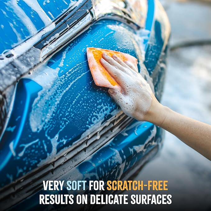 The Rag Company - Jersey Bug Scrubber Pads - Terry Weave, Easily and Safely Trap Bug Splatter in Sponge, Safe on All Finishes, 4in x 6in, Orange (5-Pack)