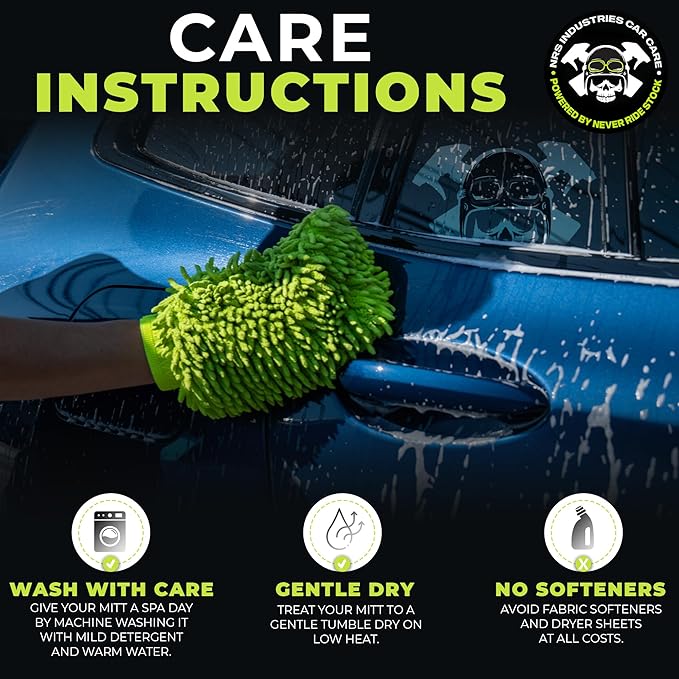 Microfiber Car Wash Mitt | Ultra-Soft Chenille | Car Wash Detailing | Dual Sided Sponge Glove | Scratch-Free | Auto Care Brush Mitt | Great for Cars, Trucks, Motorcycles & More