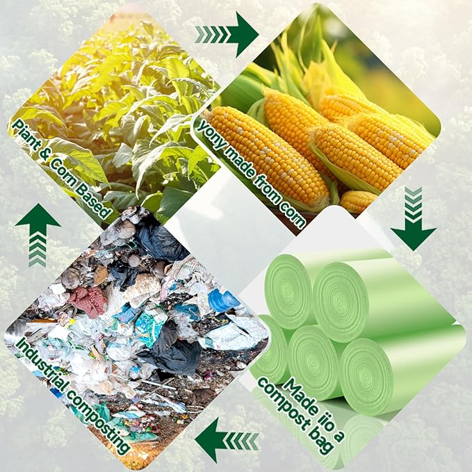 Rishipahu Small Trash Bags 4-6 Gallon Biodegradable, 110 Count Small Garbage Bags, Unscented & Leakage-Proof, Easy Tearing Bathroom Trash Bags for Bathroom, Office, Bedroom, Kitchen, Green