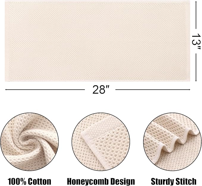 Kitinjoy 100% Cotton Waffle Weave Kitchen Hand Towels (13 X 28 Inches, Beige), 6-Pack Super Soft and Absorbent Dish Towel for Drying Dishes