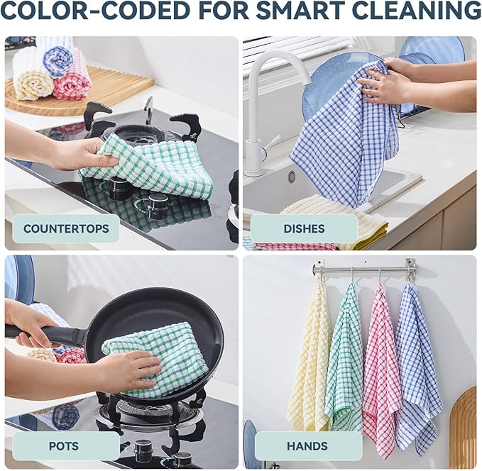 Egles 4 Packs Kitchen Dishcloths 15x27 Inches 100% Cotton Kitchen Dish Cloths for Washing Dishes Scrubbing Wash Cloths Dish Towels Sets (Mix Color)