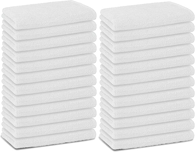 Basic Hand Towels 16x26 Inches – Bulk Pack of 24 – White Color – Soft and Absorbent Multipurpose Cotton Towels for Bathroom, Spa, Gym, Salon, Hotel, and Everyday Use