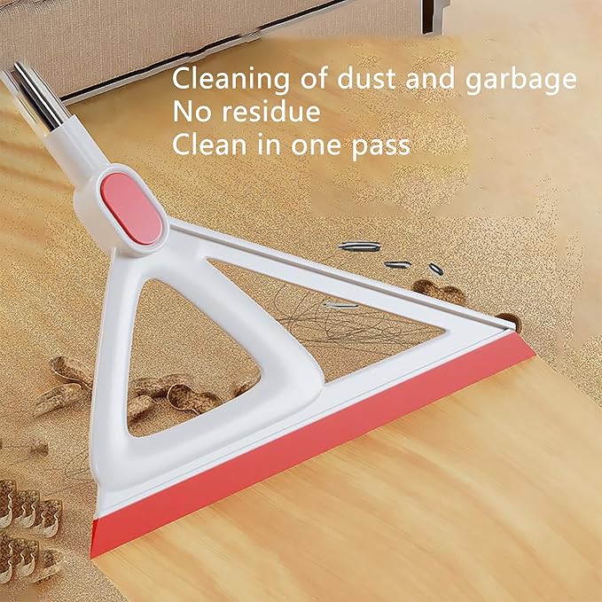 Multifunction Magic Air Broom, Rubber Squeegee Broom with 53" Long Handle, Silicone Floor Scraping Sweeper for Floor Bathroom Foam Kitchen Shower Tile Marble Pet Hair Fur Glass Window Cleaning, Orange