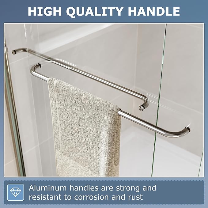 SUNNY SHOWER Double Sliding Glass Door 48" W x 72" H Shower Door 1/4" Tempered Glass Sliding Door Semi-Frameless Shower Glass Enclosure Bypass Walk in Shower Cabin, Brushed Nickel