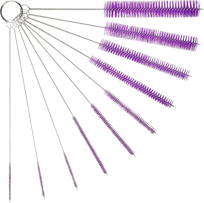10" Tube Cleaning Brush Set, 10 Pack, Extra Long Nylon Straw Brushes with Flexible Handles for Bottles, Cleaning Straws, Pipe Cleaners, Keyboard, Glass, Guns, Detailing and Deep Cleaning, Purple