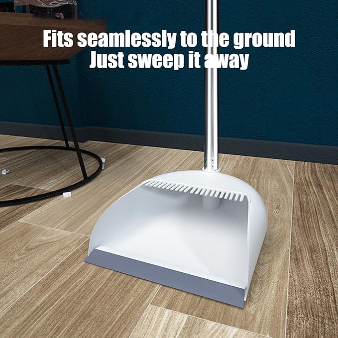 Broom and Dustpan Combo for Office, Broom and Dustpan Set for Home, Long Handle Broom with Upright Standing Dustpan, Indoor & Outdoor Sweeping