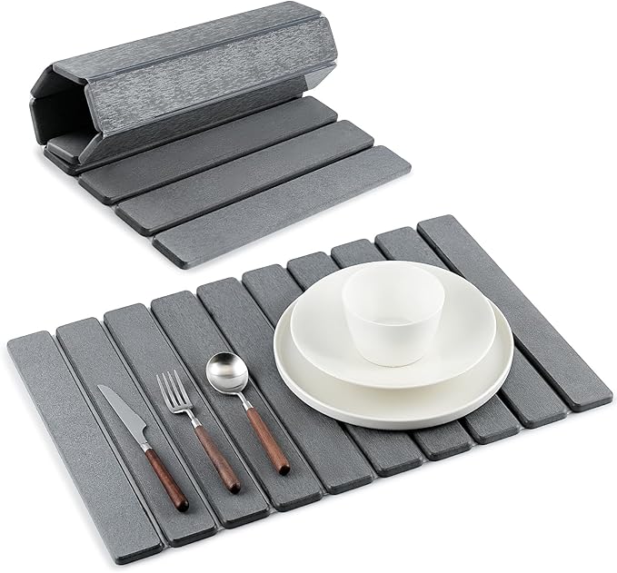 Stone Dish Drying Mat for Kitchen Counter | Diatomaceous Earth Water Absorbing Large Dry Mats 24"×16" Gray