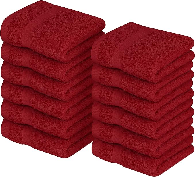 Utopia Towels 12 Pack Premium Wash Cloths Set, 12 by 12 Inches, 100% Cotton Ring Spun, Highly Absorbent and Soft Feel Essential Washcloths for Bathroom, Spa, Gym, and Face, Red