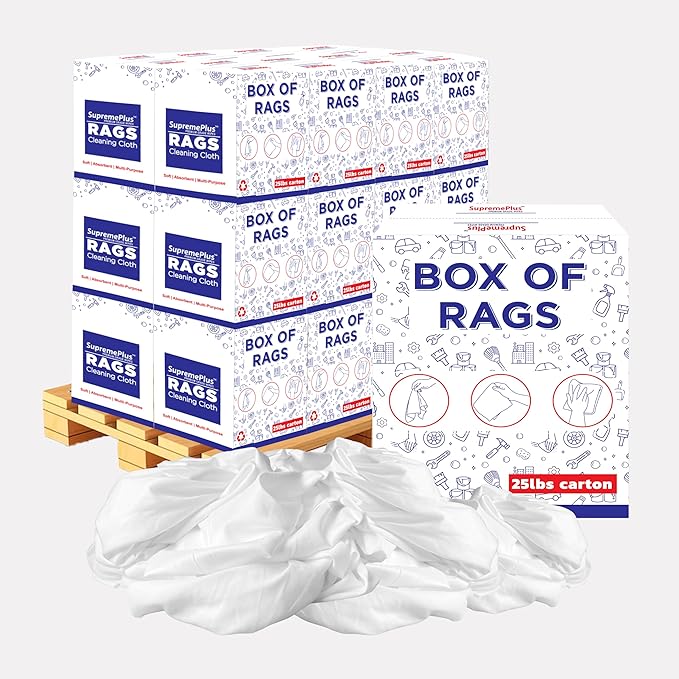 Recycled White Sheeting Cleaning Rags (600 lbs. Pallet 24x25 lbs. Box) – Lint Free White Cotton Cloths for Manufacturing | Automotive | Janitorial | Shop Rags Bulk - Multipurpose
