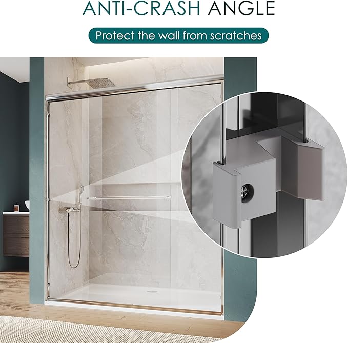 ELEGANT Double Sliding Shower Door 56-60" W x 72" H, Semi-Frameless Bypass Shower Glass Door with Dual Towel Bar Handles, 1/4" Tempered Glass for Walk-in Shower, Chrome Finish