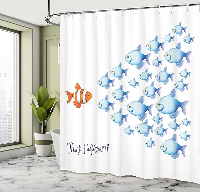 Ambesonne Saying Shower Curtain, Words with Outsider Fish Against All The Others Inspirational Art, Cloth Fabric Bathroom Decor Set with Hooks, 69" W x 75" L, Orange Blue