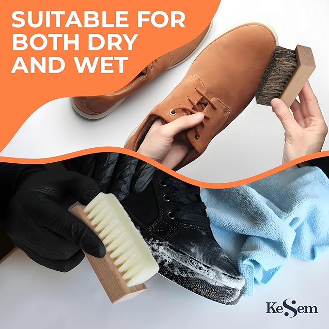 3 Small Shoe Cleaning Brush Set, Boots Sneaker Shoes Cleaner with Nylon, Boar and Horsehair Bristles, Polish Cleaning Brush for Leather, Suede, Canvas, Textile, Bags and Accessories