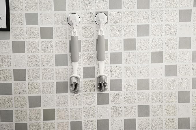 Dish Scrubber, Silicone Soft Bristles Scrub Brush with Scraper Tip, Comfortable Grip Brushes for Kitchen Sink, Pans, Pots, Skillet, Vegetable, Fruit, Potato Cleaning (Grey Style2)