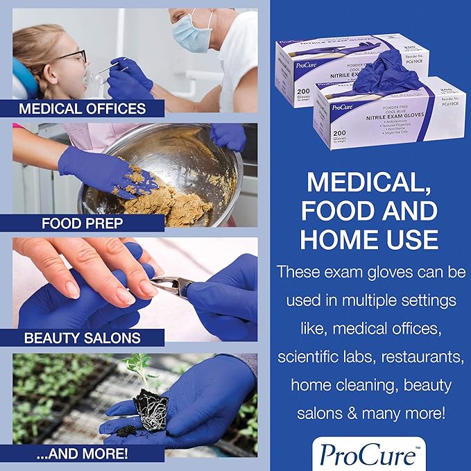 ProCure [200 Count] Disposable Nitrile Gloves - Latex Free, Powder Free Medical Exam Gloves