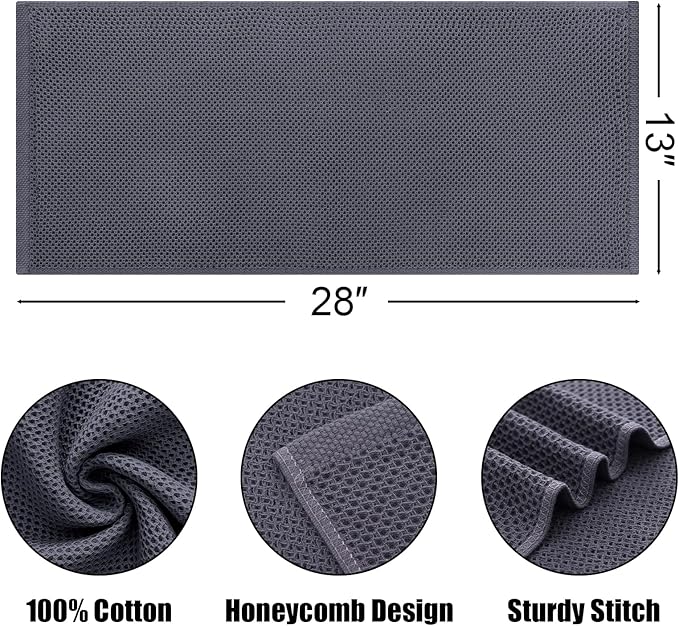 Kitinjoy 100% Cotton Waffle Weave Kitchen Hand Towels (13 X 28 Inches, Dark Grey), 6-Pack Super Soft and Absorbent Dish Towel for Drying Dishes