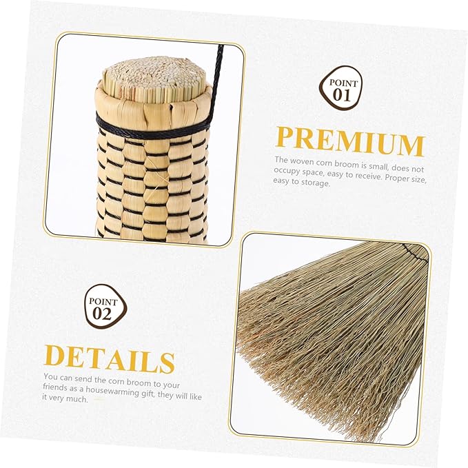 Small Corn Whisk Broom with Short Ergonomic Handle for Bedroom Sofa Carpet Cleaning Handmade Mini Hand Broom for Dust Dirt Sweep Versatile and Convenient Household Tool