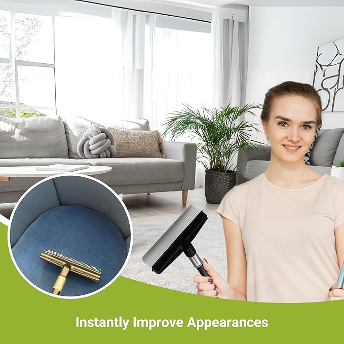 Small Room Groom Carpet Rake, 11" Handle, Portable Carpet Brush for Pet Hair, High Pile Rugs, Stairs, Furniture & Artificial Turf, Compact Groomer Tool
