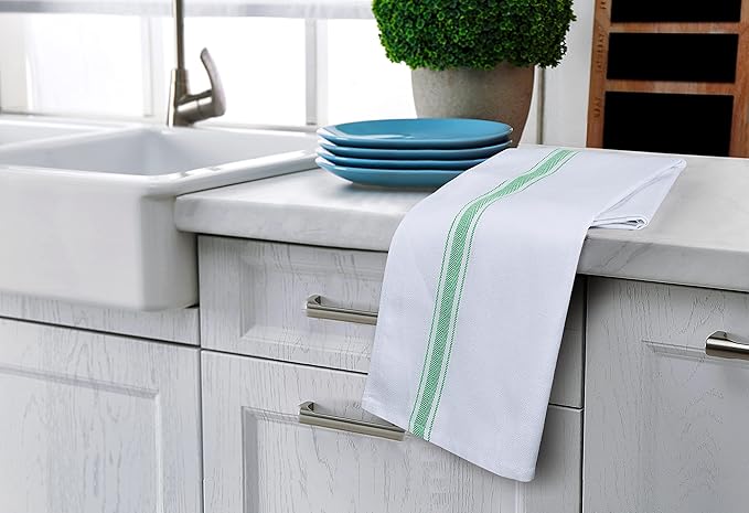 Utopia Towels Green Dish Towels [12 Pack - 15 x 25 Inches] 100% Ring Spun Cotton Highly Absorbent & Reusable Cleaning Bar, Tea, Kitchen and Dishcloths Set - 200 GSM