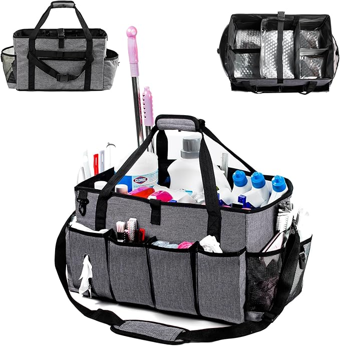 XL Professional Cleaning Caddy for Cleaning Suppliers, 17" Wearable Cleaing Bag for Housekeepers, Cleaning Organizer, Detailing Bag