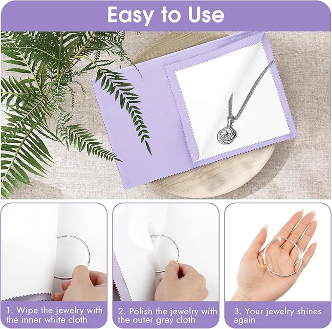 3 Pcs Silver Polishing Cloth, Large 10" X 12.5" Jewelry Cleaner Cloth, Soft Jewelry Polishing Cloth, Four-Layer Double-Sided Silver Cleaning Cloth for Gold, Silver, Diamond, Platinum Jewelry, Purple
