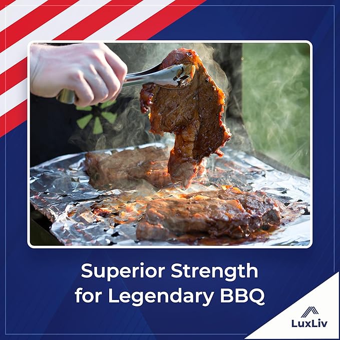Aluminum Heavy Duty 30 Micron Tin Foil Roll – 12 inch wide x150ft ft Length,150 sq ft – BBQ Grade & Extra Thick, Strong Enough for Food Service Industry with cutter - LuxLiv®