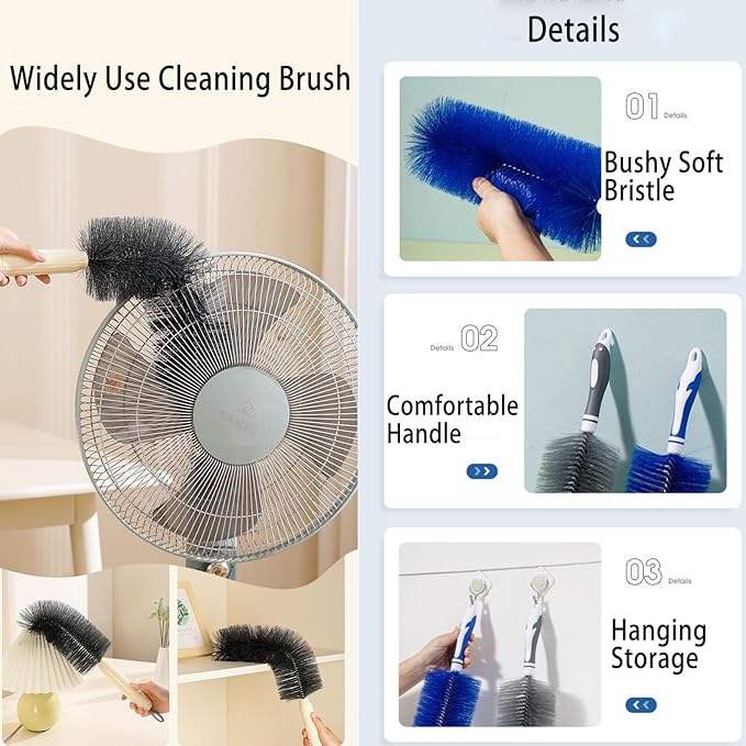 Fan Duster Cleaner Brush (Non-Disassembly Clean), Bendable Cleaning Brush for Tower/Floor/Oscillating Fans/Blind Shutter/Vent/Curtain, Multifunctional Cleaning Brush (Gray)