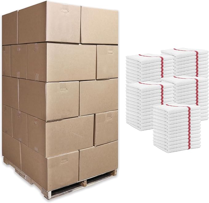 Arkwright Qwick Wick Bar Mop Towels Bulk - (Pallet of 4200) 100% Cotton Quick Dry, Super Absorbent Multipurpose Cleaning Rags for Restaurants, Kitchen, Bathroom, Hotel, 16 x 19 in, Red Stripe