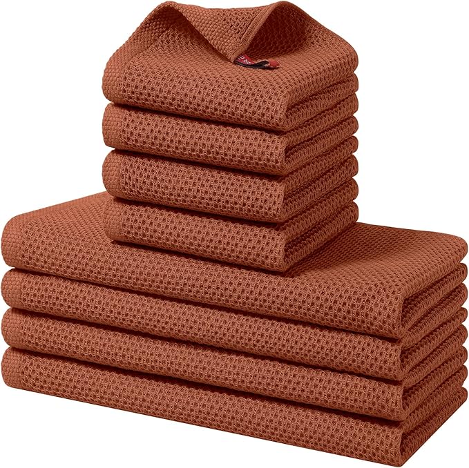 Homaxy 100% Cotton Kitchen Towels and Dishcloths Set, 12 x 12 Inches and 13 x 28 Inches, Set of 8 Bulk Kitchen Towels Set, Ultra Soft Absorbent Dish Cloths for Washing Dishes, Rust