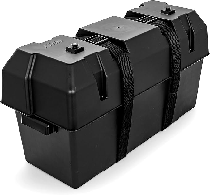 Camco Heavy Duty Double Battery Box with Straps and Hardware - Group GC2 | Safely Stores RV, Automotive, and Marine Batteries | Measures Inside 21-1/2" x 7-3/8" x 11-3/16" | (55374)