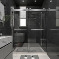 Shower Door 56–60 in W x 76 in H, 3/8" Tempered Glass Double Sliding Shower Door, Frameless Brushed Nickel, Exquisite Rolling Track Design, Reversible Installation for Modern Bathroom