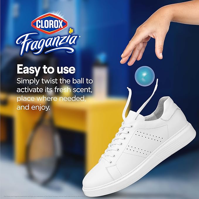 Clorox Fraganzia Deodorizing Balls for Shoes & Small Spaces, Battery-Free No-Plug Air Freshener Pods, Twist-to-Activate Odor Refresher for Gym Bags, Lockers & Drawers, Fresh Ocean Breeze, 6 Ct - 12 Pk