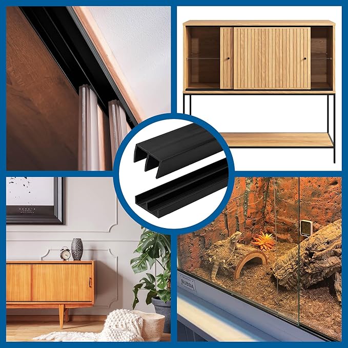 1/4" Panel Sliding Door Track - 48" Black Plastic Upper & Lower Set, USA Made, Pack of 1 - Outwater