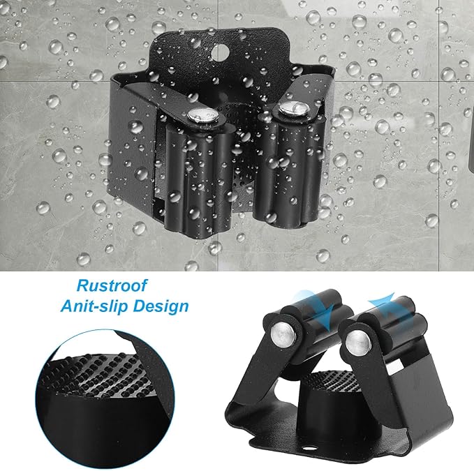 PATIKIL Broom and Mop Holder, 12 Pack Wall Mounted Stainless Steel Mop Hanger Heavy Garden Tool Organizer Rack Hanging Clips with Screws for Home Garage, All Black