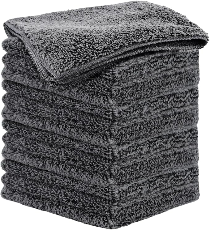 12 Pack Microfiber Cleaning Cloth for Cars, 12" X 12" Car Microfiber Towels, Soft, Absorbent and Lint Free Cleaning Cloth, Premium Wash Cloth for Car,Window and Household, Dark Grey